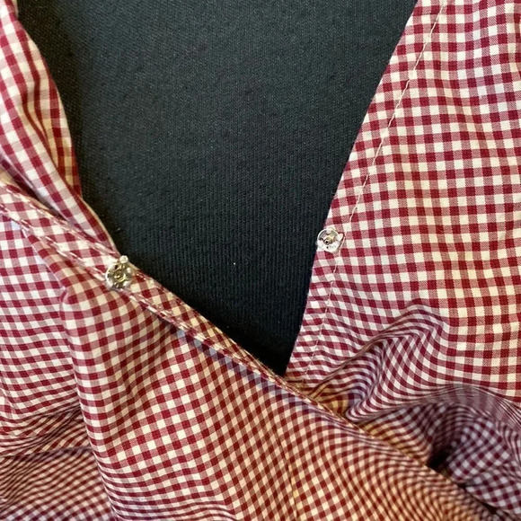 Madewell Small Red Gingham Check Wrap Top Tie Waist 3/4 Sleeves V-Neck - Picture 5 of 9